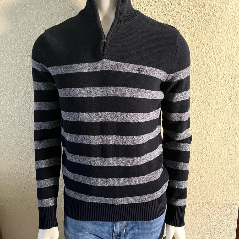 American Rag Black And Grey Striped Half Zip Sweater Size M